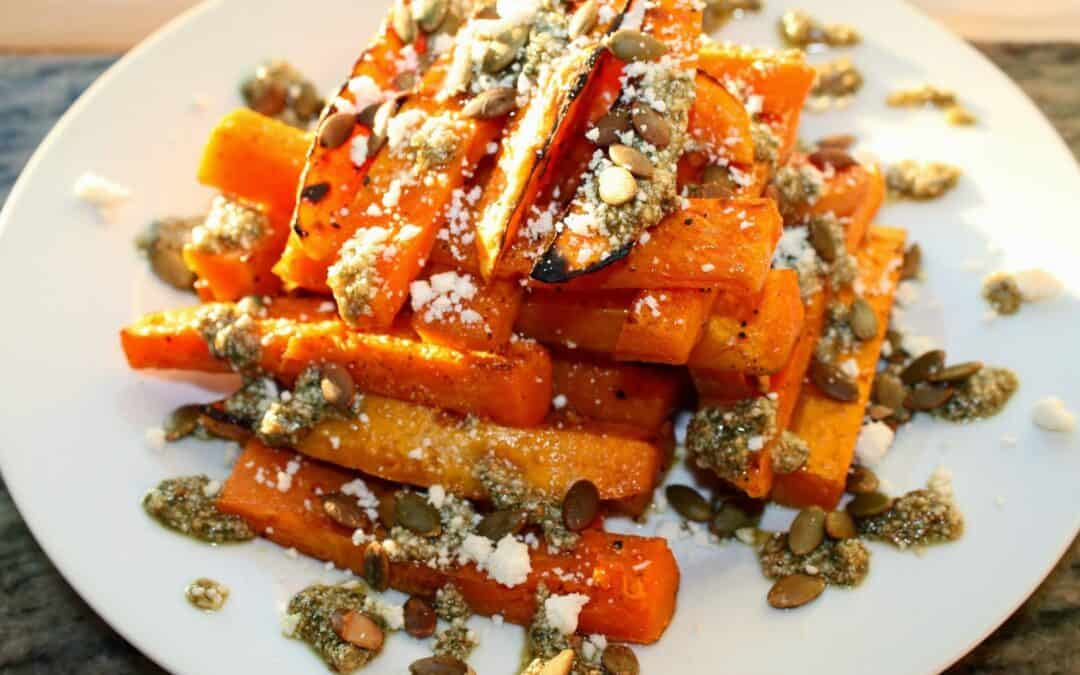 Roasted Butternut Squash With Sage and Toasted Pumpkin Seed Pesto and Ricotta Salata