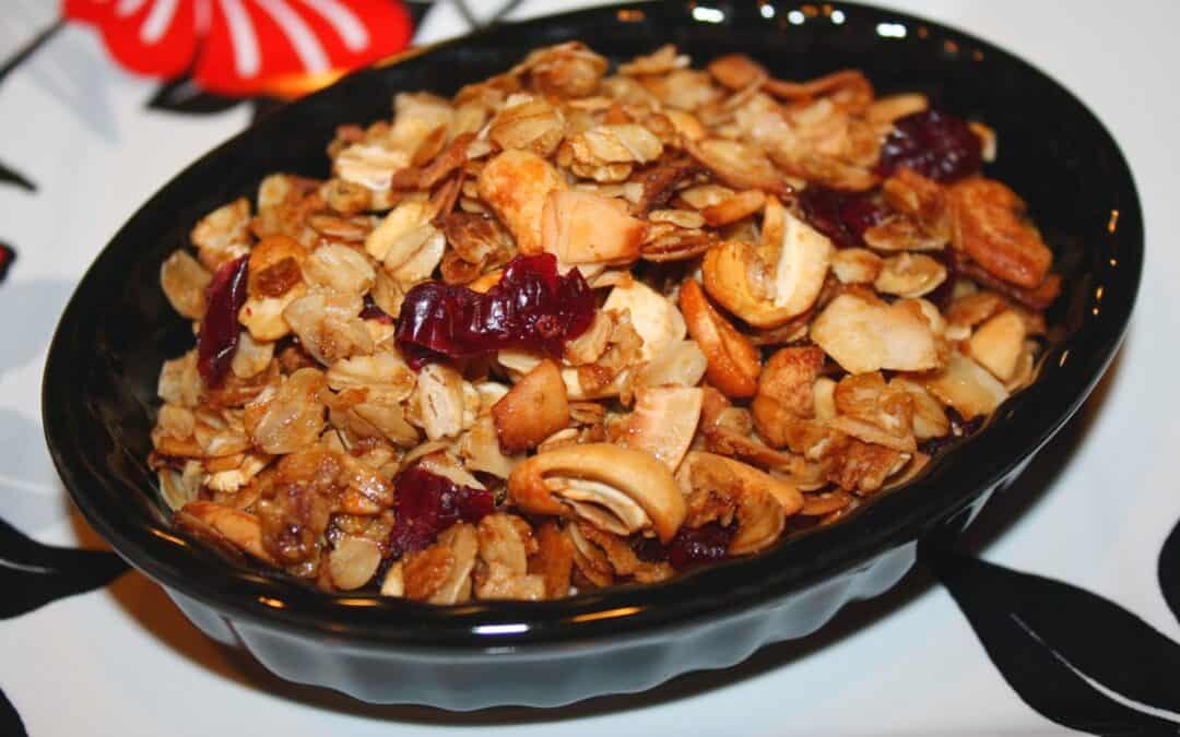 Granola with Leaning Ladder Blood Orange Olive Oil, Coconut, Cherries, and Cashews