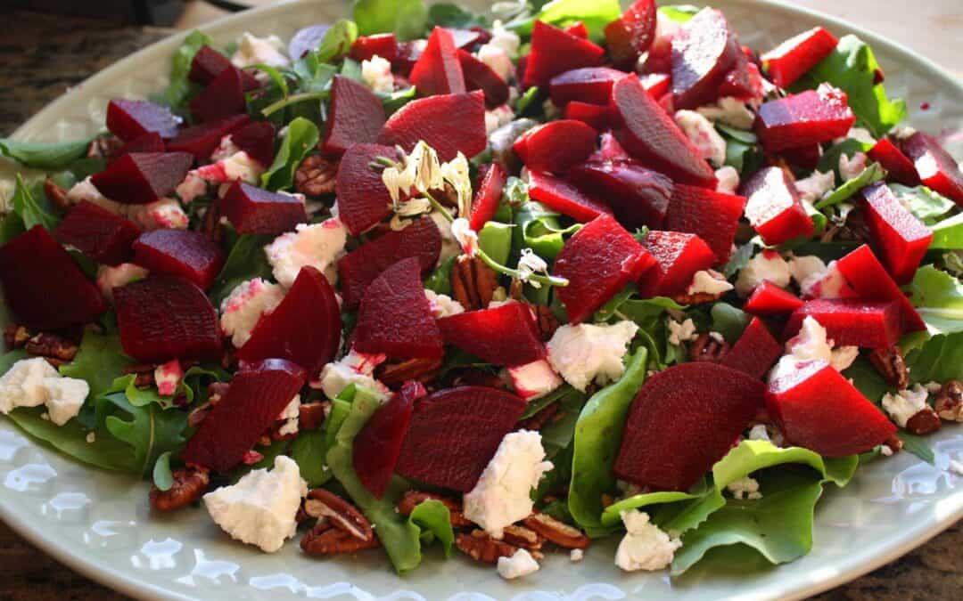 Roasted Beet Salad with Fresh Goat Cheese & Toasted Pecans