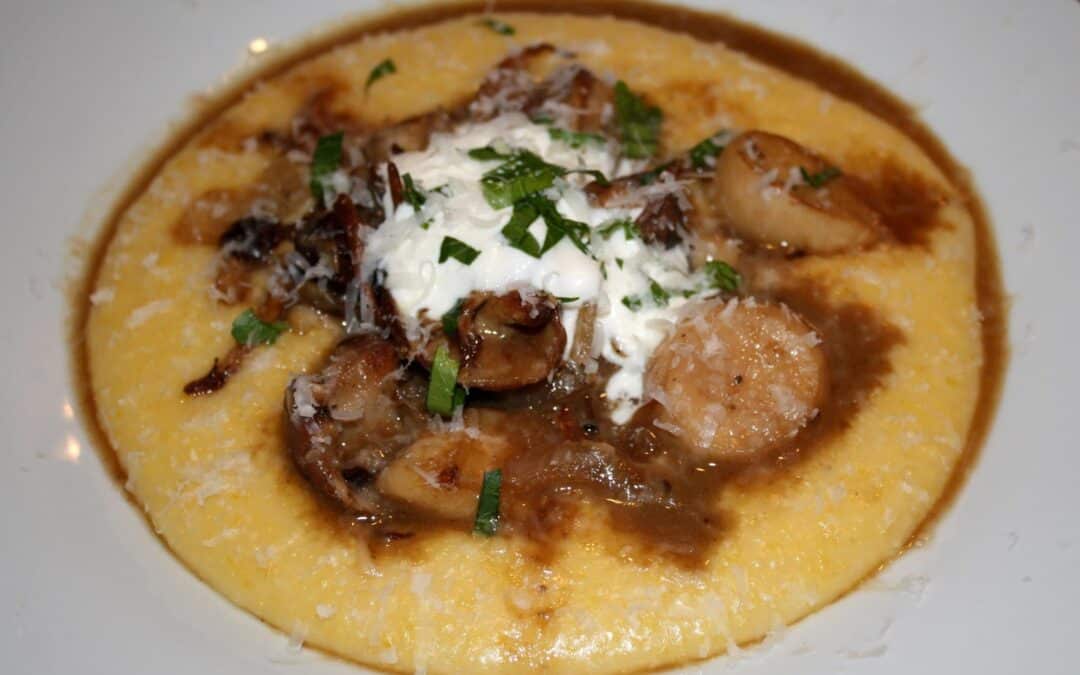 Caramelized Wild Mushroom Ragu Over Pecorino Polenta with Truffled Mascarpone