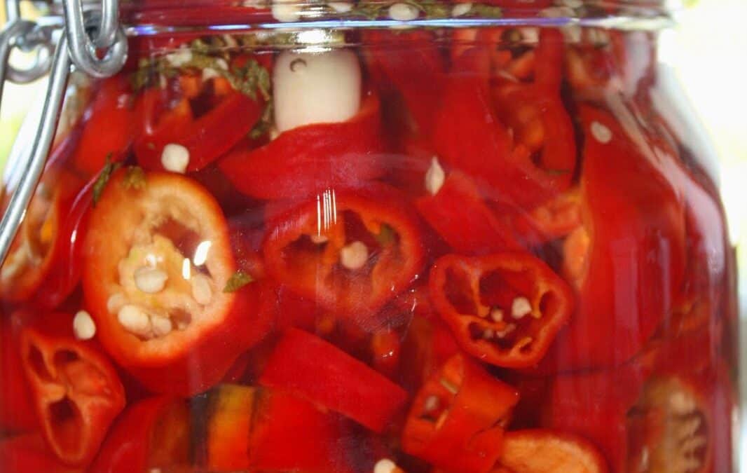 Spicy Sweet Italian Peppers Pickled in Oregano White Balsamic