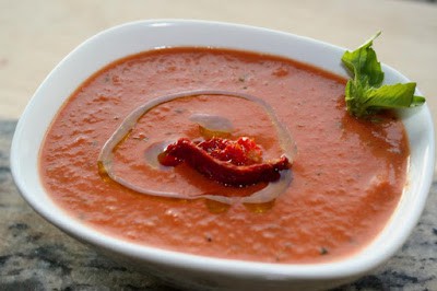 Cream of Roasted Red Pepper & Tomato Soup with Tuscan Herb Olive Oil