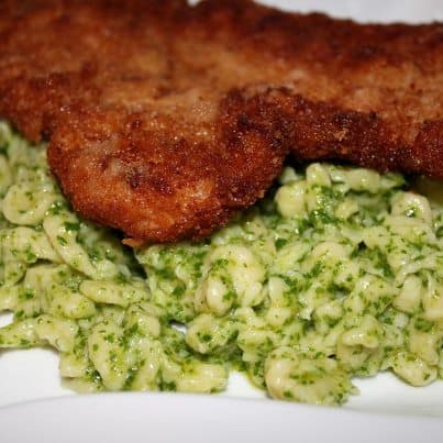 Baby Arugula-Lemon Pesto…And Some Schnitzel Too